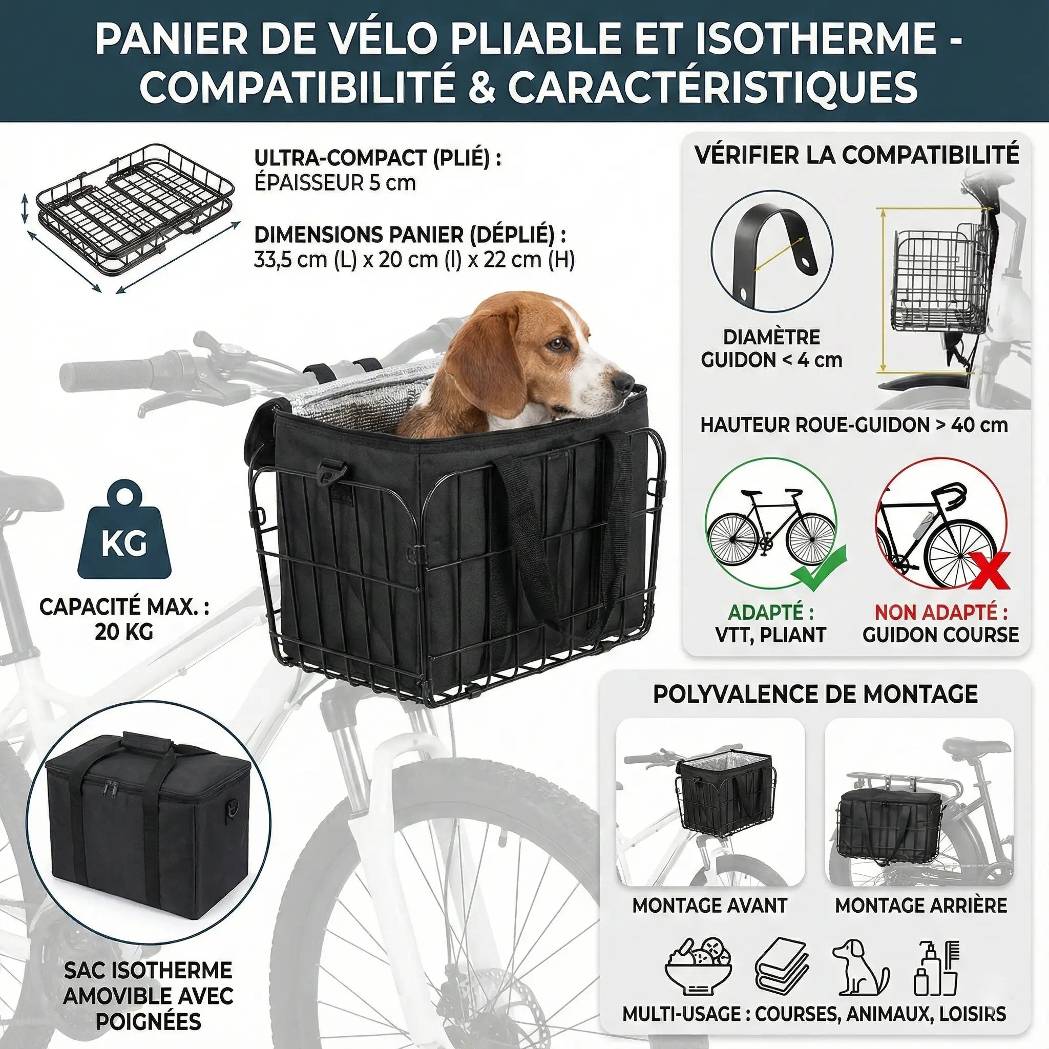 Sac de Transport Vélo Polyvalent Pour Chien